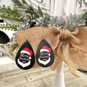 Christmas Faux Leather Teardrop Dangle Earrings Merry Christmas Santa